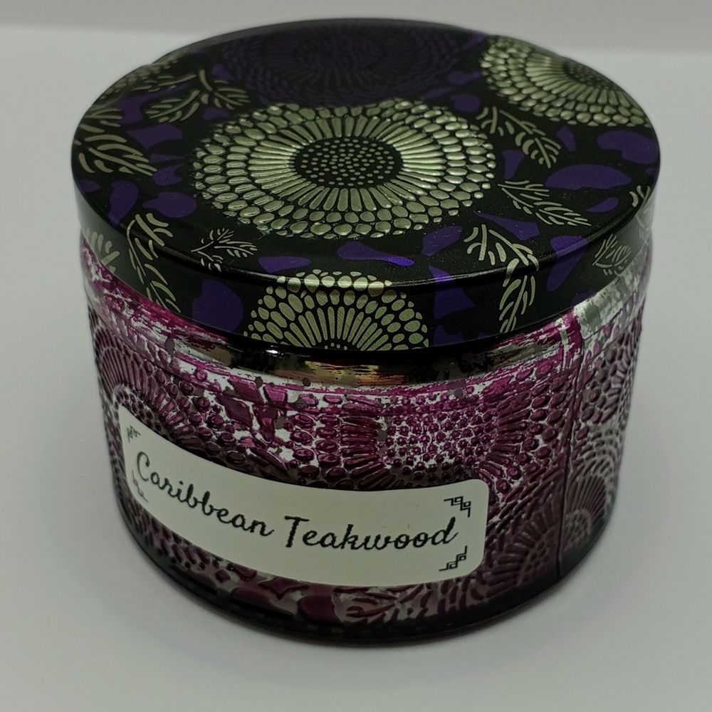 Purple and Silver Caribbean Teakwood Candle